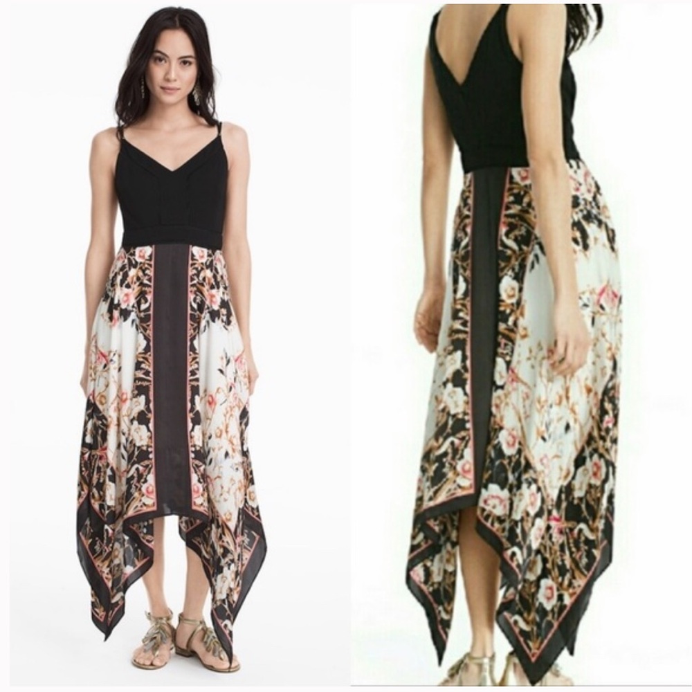 White House Black Market Floral Scarf Print Handkerchief Dress